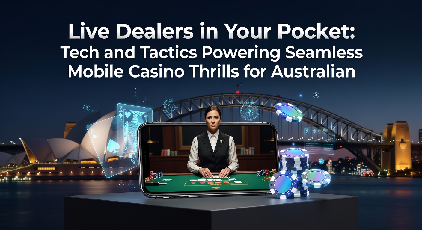 Live Dealer am Blackjack-Tisch mit mobilen Interfaces, Grafiken zeigen Tech-Stack wie 5G, KI und Low-Latency-Streaming für australische User