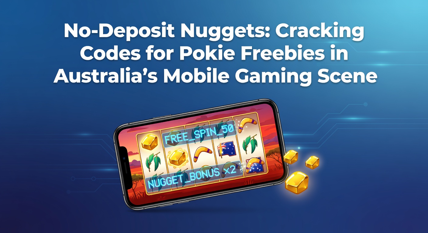 Smartphone-Bildschirm mit einem bunten Pokie-Spiel und einem No-Deposit-Bonus-Pop-up, das Freispiele anbietet